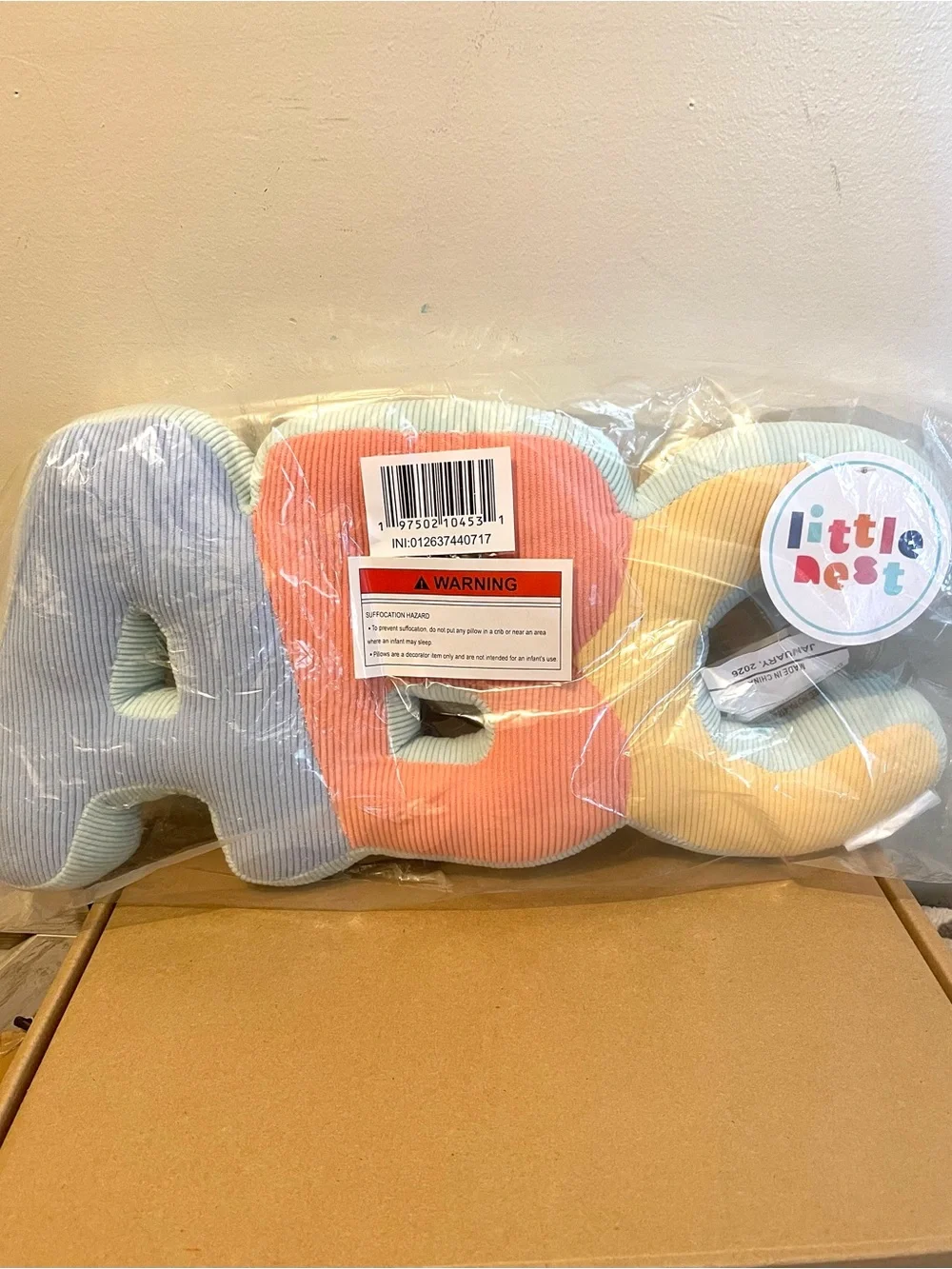 BNWT Plush ABC Letter Pillows - Blue, Coral, Yellow